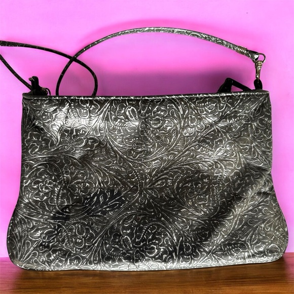 VTG Park Avenue Int Black Embossed Leather Floral Women's Envelope Crossbody Bag - Picture 2 of 9